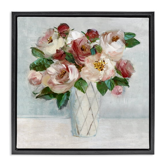 Stupell Industries Romantic Pink & Red Bouquet Plants & Flowers Painting Black Floater Framed Canvas Art Print Wall Art, 18 x 18