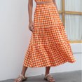 thumbnail image 5 of LYXSSBYX Womens Skirts and Dresses Clearance Fashion Women Summer High Waist Plaid Print Casual A Line Ruffle Long Skirt, 5 of 7