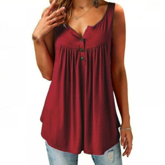 URMAGIC Women's Plus Size Henley V Neck Button Tunic Tops Sleeveless Swing Flowy Shirts