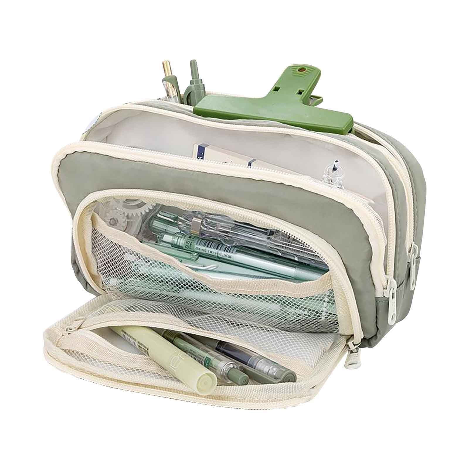 Yrmaups 4Pcs Open Window Pen Bag Large Capacity Pencil Case, 3 Compartment Organizer for 80 Pens, PVC Canvas Stationery Pouch for BoysGirlsJunior High Study Study, Study Supplies for Classroom and