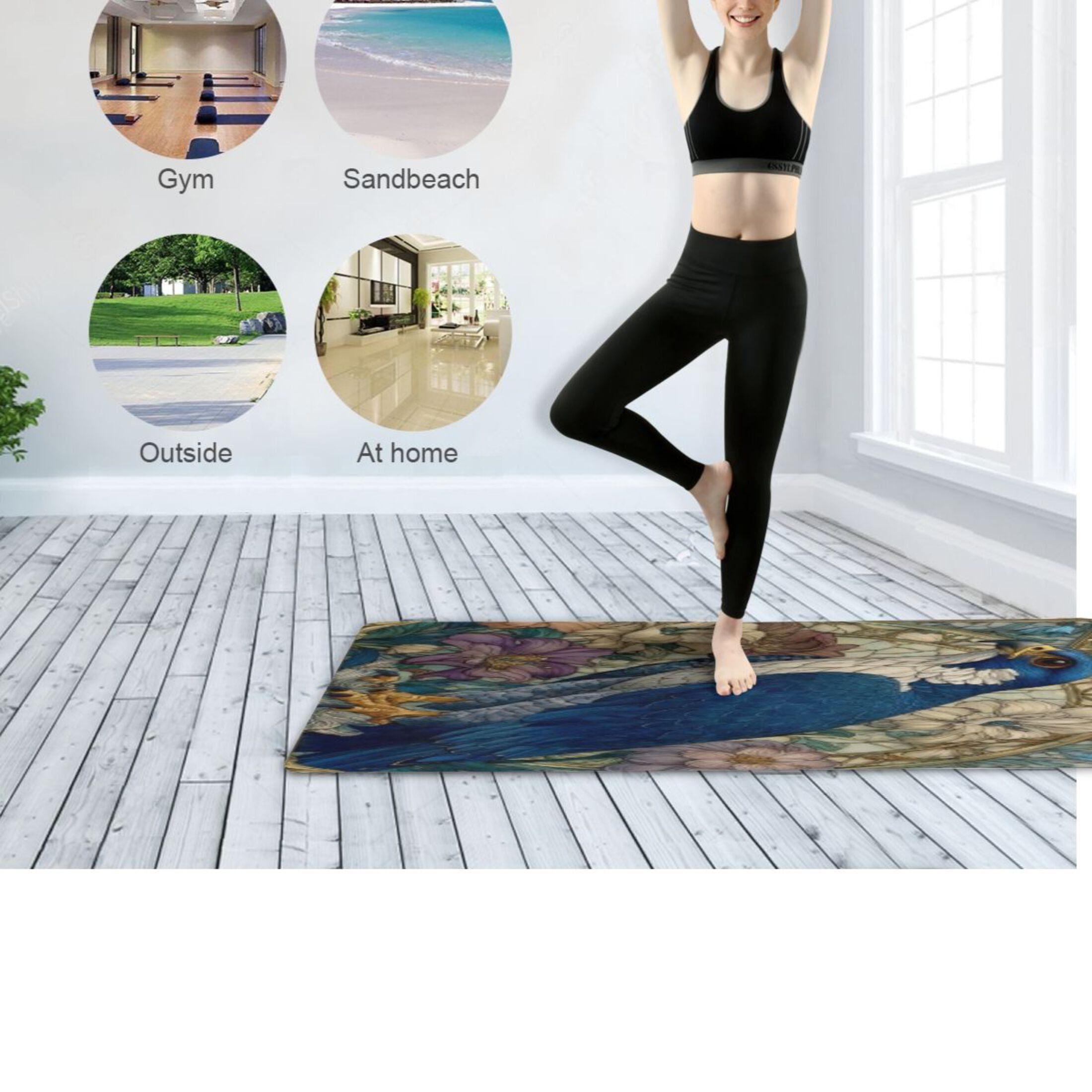 BZSMCE Yoga Mat Women Fitness Mat Floral Blue Falcon Pattern