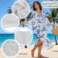 thumbnail image 6 of Xoenoiee Blue Shark Flower Pattern Momo Dresses for Women V Neck Caftan Swimsuit Cover Up Lougewear Dress One-Piece Kaftan Dresses Batwing Sleeve Beach Dress, 6 of 7