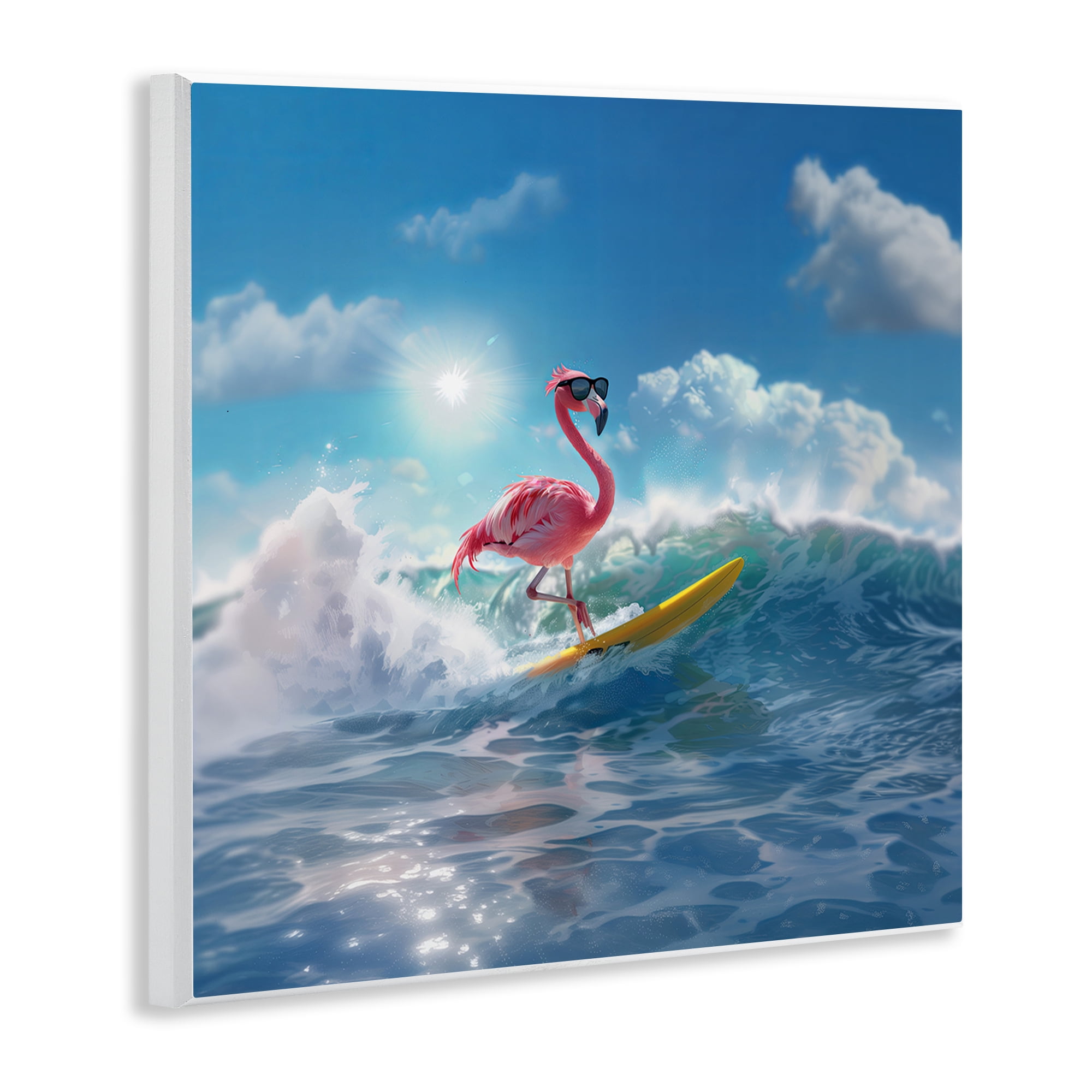 Stupell Industries Flamingo Surfing White Caps Nautical & Beach Painting Unframed Art Print Wall Art, 12 x 12
