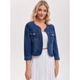 thumbnail image 2 of DARING DIVA Women's Collarless Cardigan 3/4 Sleeve Jean Jacket XL Dark Blue, 2 of 7