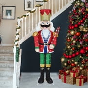 VEIKOUS 5ft Christmas 3D Nutcracker Soldier Decoration, Indoor & Outdoor Decoration W/ Ground Stakes and Candy Cane for Holiday