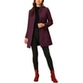 thumbnail image 2 of Unique Bargains Women's Winter Overcoat Stand Collar Single Breasted Long Coat M Purplish Red, 2 of 6