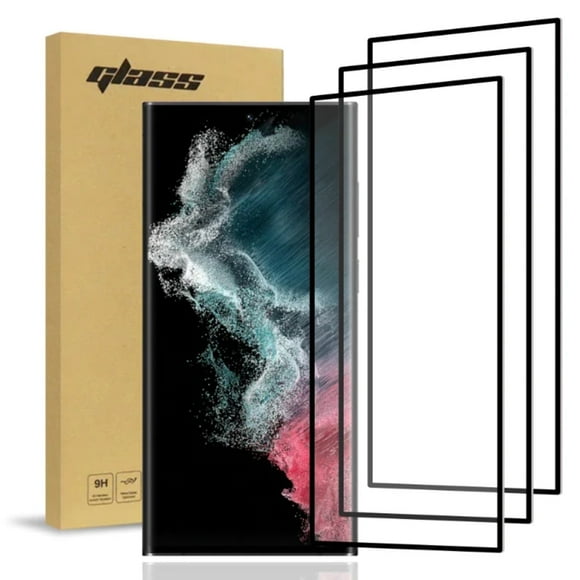 Protector de Pantalla de Vidrio 3D con Pegamento Completo y Perforación para Samsung Galaxy S22 Ultra (3 por Paquete)