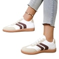 thumbnail image 2 of Domuza Women’s Retro Color Block Sneakers, Low Top Lace Up Flat Casual Walking Shoes Non-Slip Athletic Footwear White 8.5（EU-41）, 2 of 5