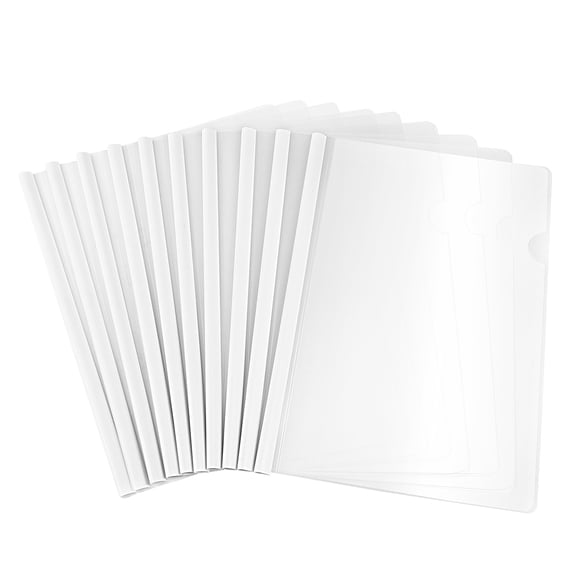 COMPUKAS 10pcs White Transparent File Folder with Sliding Bar Holder for A4 Document Organizer PP Material