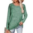 thumbnail image 1 of Camisa de manga larga para mujer, color verde sólido, corte holgado, cuello redondo, agradable para la piel, talla S, primavera-otoño-invierno, 1 of 6
