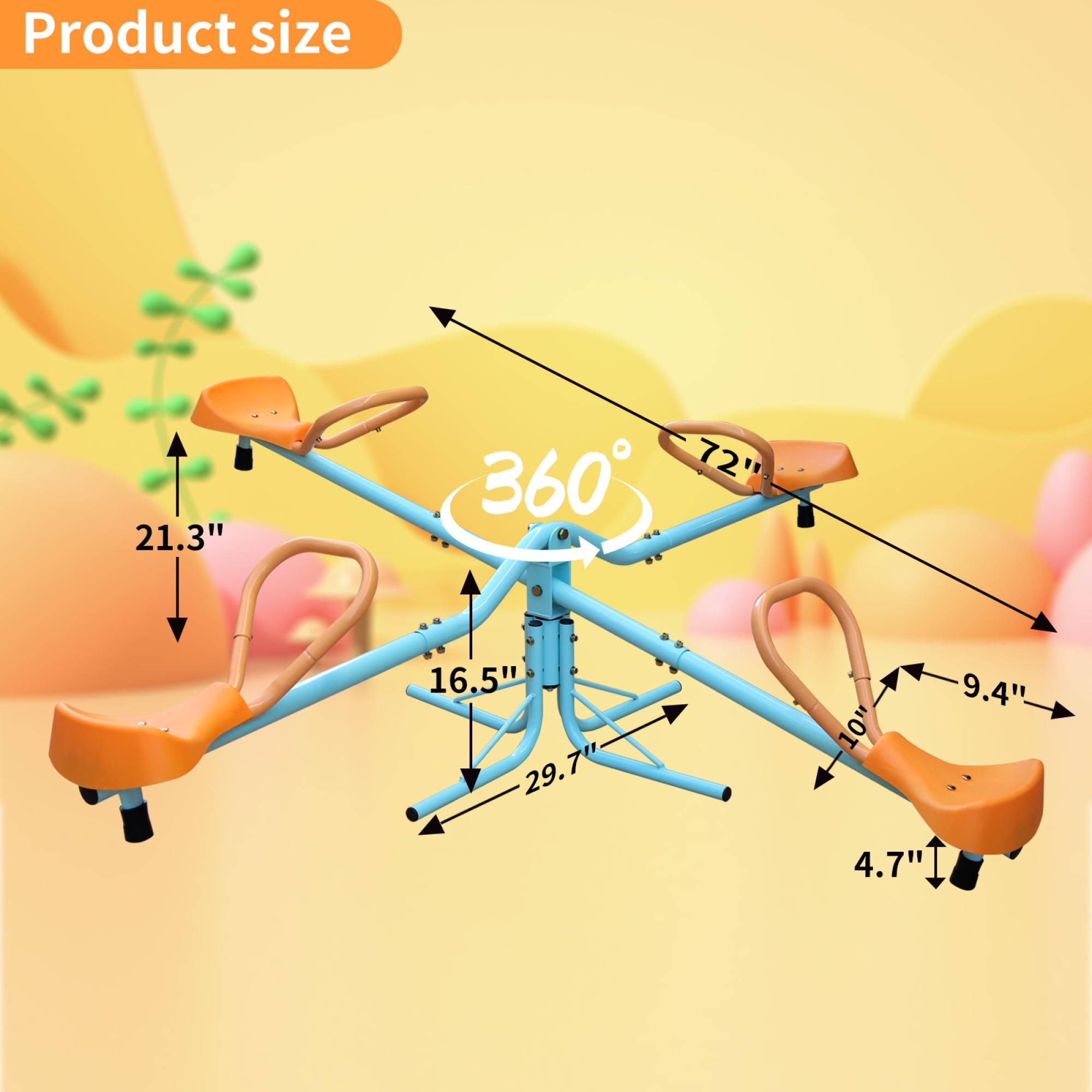 Teeter Totter for Kids,Kids Seesaw Swivel Teeter Totter Home Playground Equipment,360 Degrees Rotating Safe,4-Seats for Kids,Boys, Children,Blue Orange