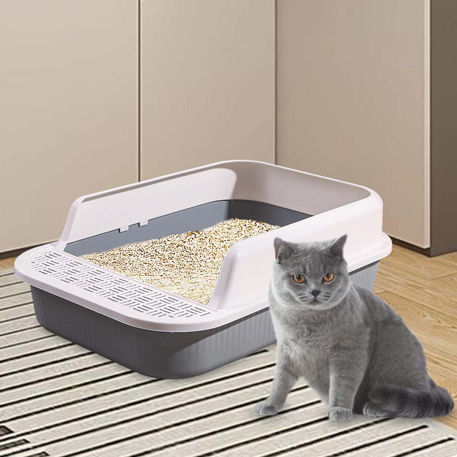 Cat , Cat Toilet, Cat Bedpan, Anti Splashing Detachable Cat Sand Basin, High Sided Sturdy Kitty Litter Pan, Open Top Pet Litter Tray White and Gray
