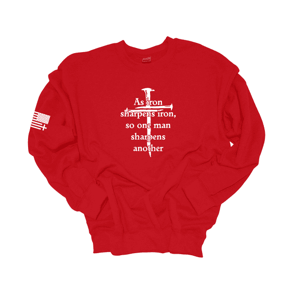 Trenz Shirt Company Iron Sharpens Iron Proverbs Proverbs 27:17 Mens Christian American Sleeve Crewneck Sweatshirt-Red-medium