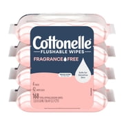 Cottonelle Fragrance Free Flushable Wet Wipes, 4 Flip-Top Packs