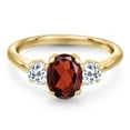 thumbnail image 3 of Gem Stone King 10K Yellow Gold Red Garnet and White Topaz Engagement Ring for Women | 2.16 Cttw | Oval 8X6MM | Gemstone January Birthstone | Size 8, 3 of 6