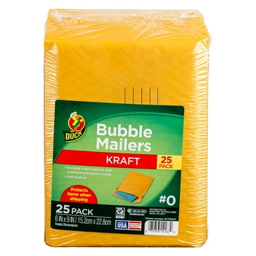 Duck Self-Seal Kraft Bubble Mailer #0, 6" x 9", Manila, 25 Pack