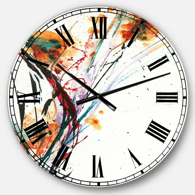 Designart 'Abstract Handpainted Orange Flowers Traditional Wall Clock
