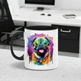 thumbnail image 2 of Hippie Pug Portrait oil painting Watercolor Tie-dye Vintage 11oz Accent Two-tone Mug Dog Lover Gifts Coffee Tea Cup - 00015, 2 of 5