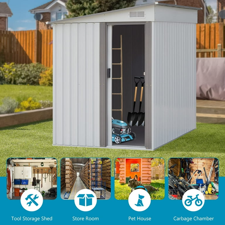 8 x 4 FT Outdoor Storage Shed, Metal Outside Sheds & Outdoor Storage with  Sliding Doors and Vents, Steel Garden Shed Outdoor Utility Tool Shed with