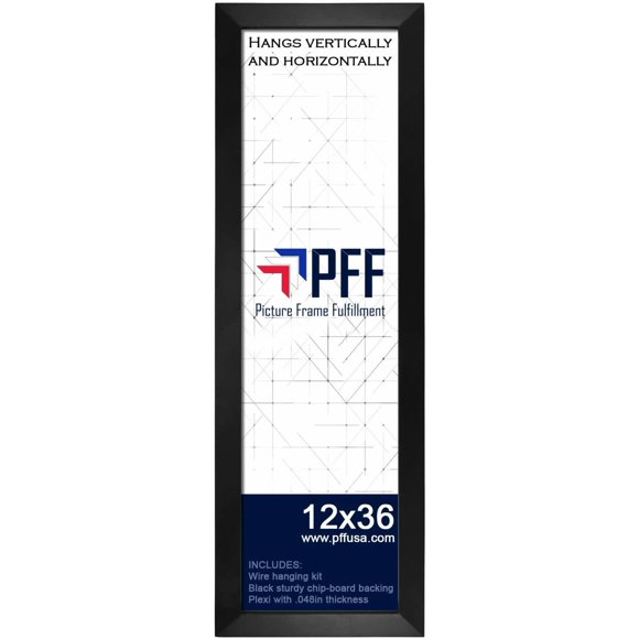 PictureFrameFactoryOutlet 12 x 36 Picture Frame 1.25 Inch Wide Black Flat Moulding