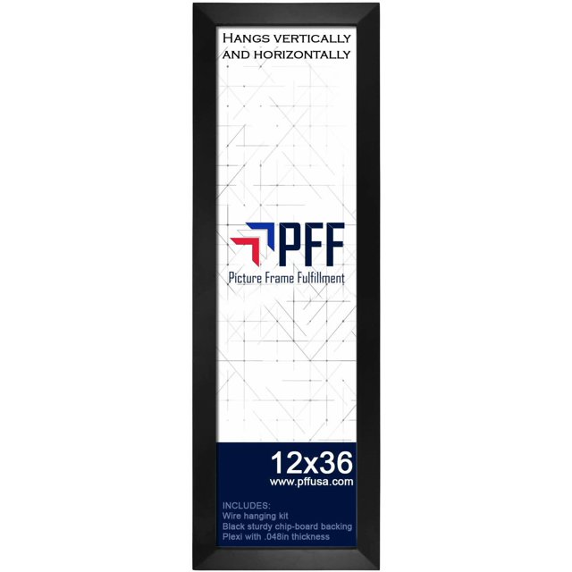 PictureFrameFactoryOutlet 12 x 36 Picture Frame 1.25 Inch Wide Black Flat Moulding