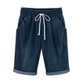 thumbnail image 5 of Lumosvexa Girls Denim Shorts, Adjustable Drawstring Lightweight with Pockets Casual Summer Trendy Shorts Dark Blue 13, 5 of 10