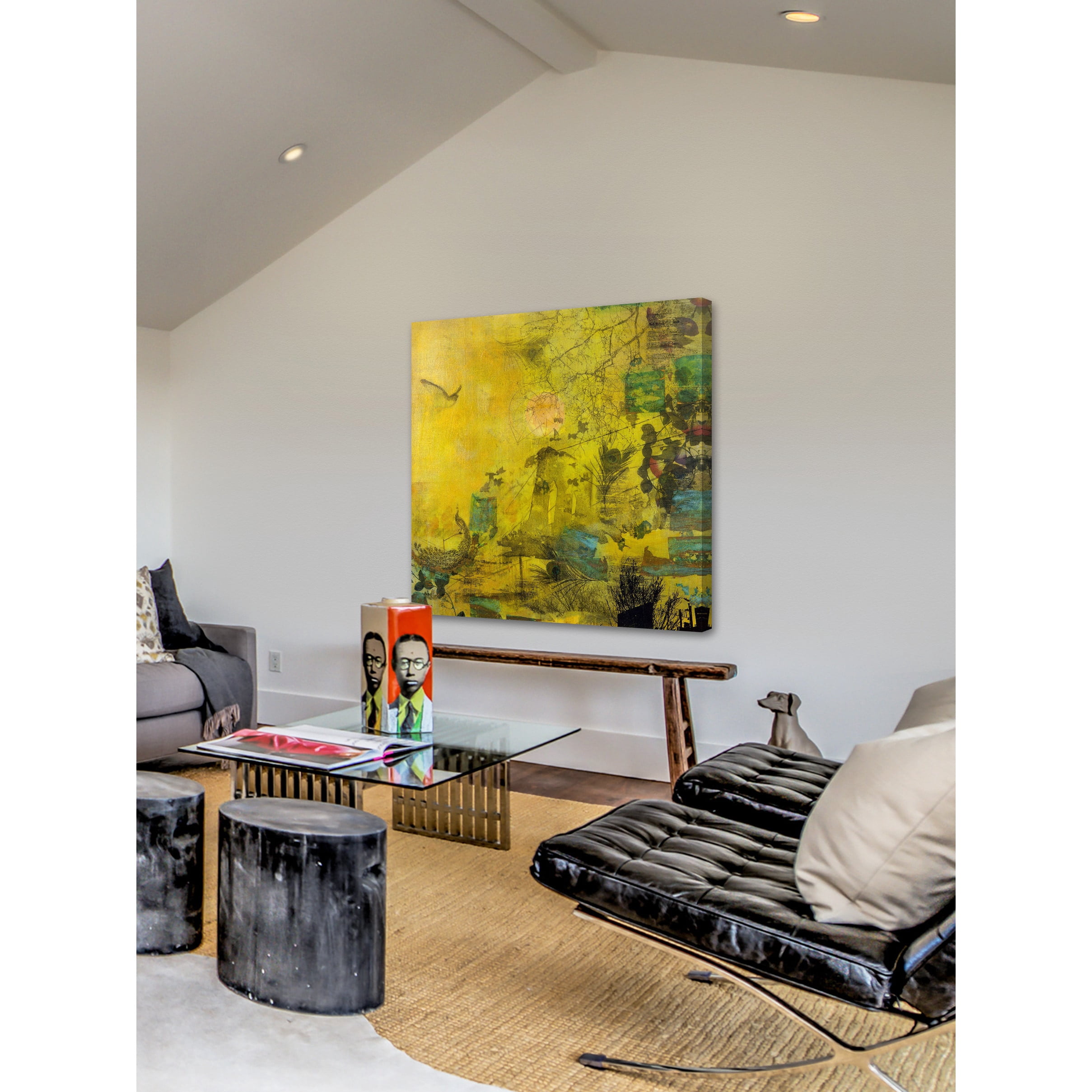 "Bird in a Yellow Haze" Painting Print on Wrapped Canvas