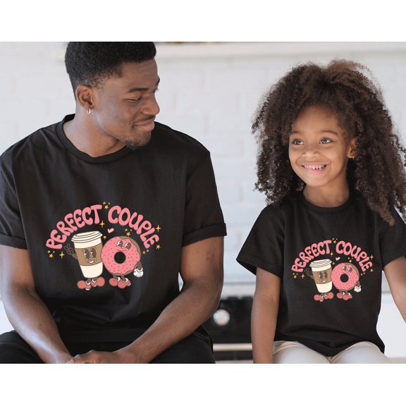 Perfect Couple Donut Coffee ShirtDaddy And Me Valentine ShirtsFunny Family ShirtMommy And