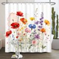 thumbnail image 2 of Nanqianyi Watercolor Poppy Wildflower Shower Curtain,36x72 Inch Waterproof Polyester Bath Curtain With Hooks, 2 of 5