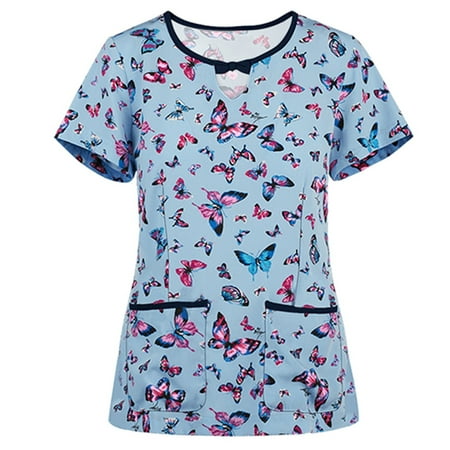 

Frostluinai Nursing Uniform For Womens Scrubs Tops Color Casual Working Uniform With Pocket V-Neck Work Utility & Safety Tops Nursing Worker Protective Clothing Top