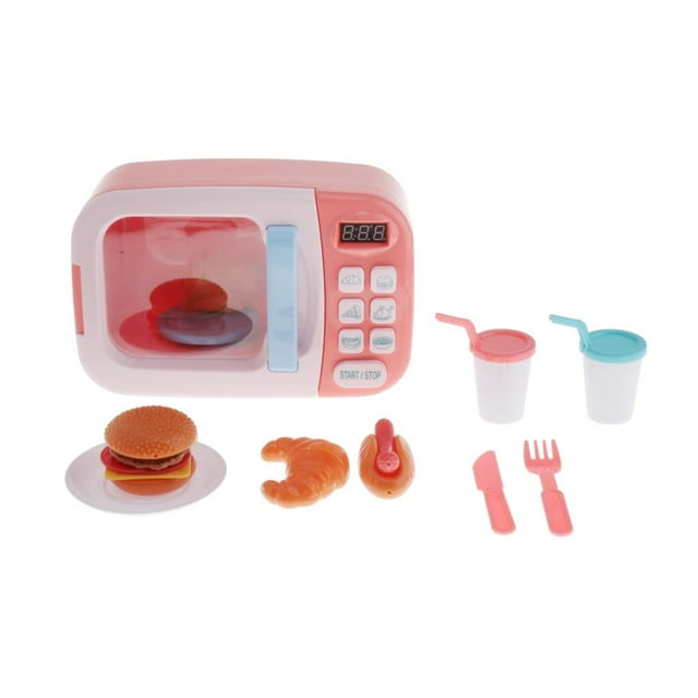 Mini horno microondas eléctrico para niños en edad preescolar, juego de rol, juguete de simulación Rosado