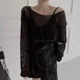 thumbnail image 1 of summer Women's Knitted Sweaters Lady Hollow Out Mesh Thin Pullover See Through Look Long Sleeve Loose Tops Smock Sunscreen shirt, 1 of 5