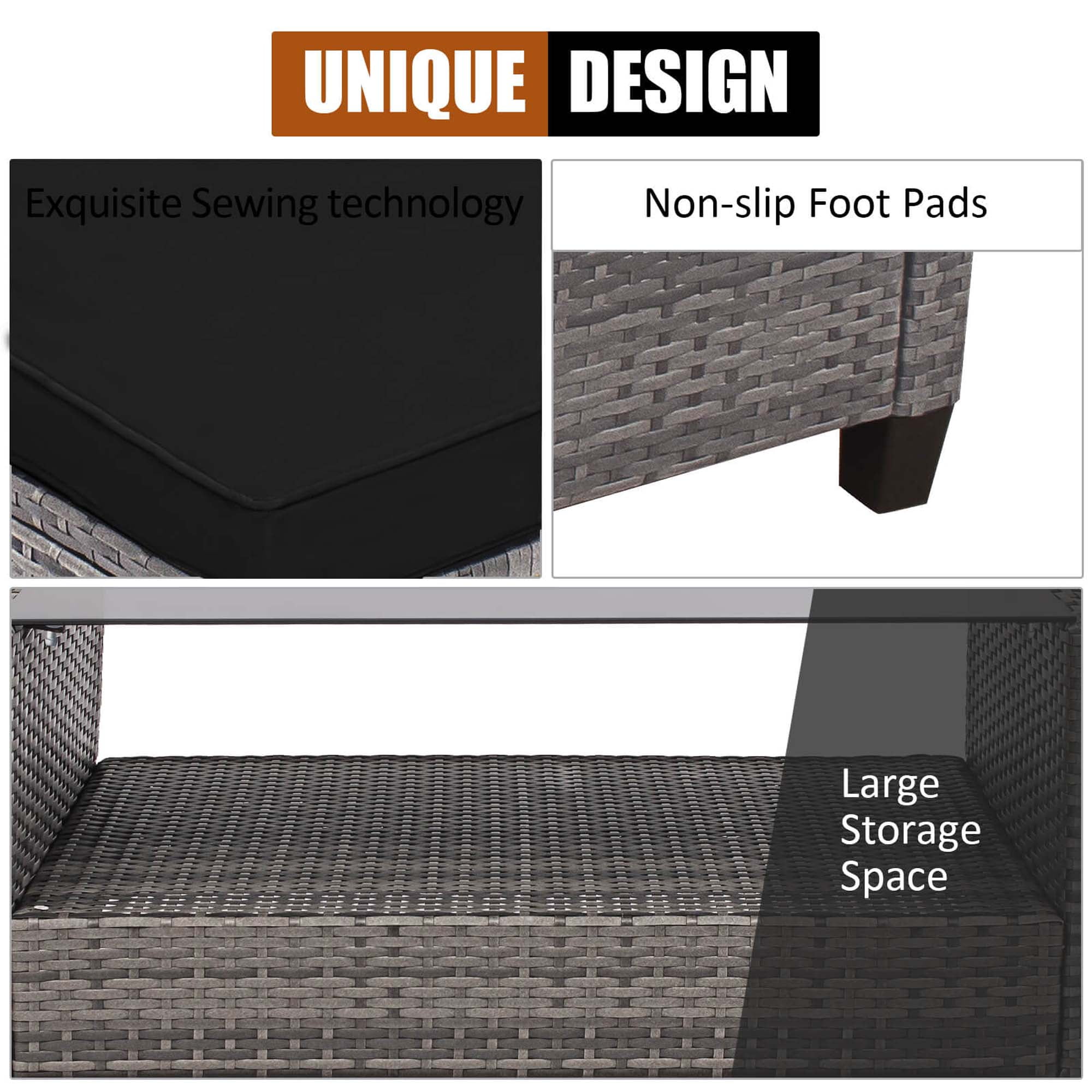 Costway 4 PCS Patio Rattan Furniture Set Sofa Ottoman Cushion Garden Deck Black