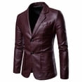 thumbnail image 3 of Hulanddfd Men Blazer Long Sleeve Lapel Collar Button Down Faux Leather Loose Fit Casual Outwear Lightweight Comfortable Everyday Wear, 3 of 7