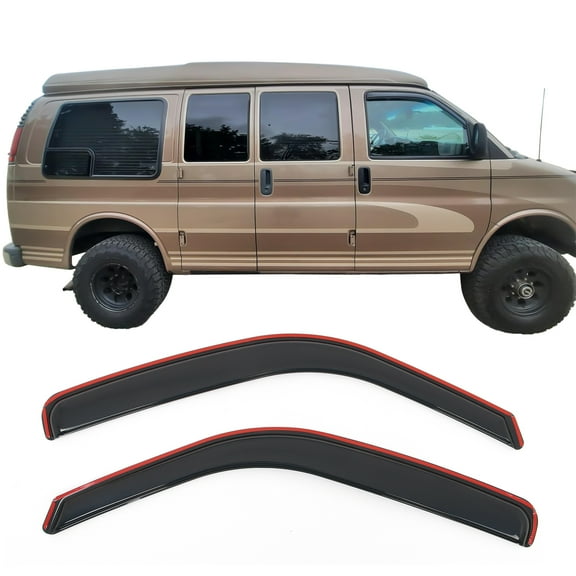 Ikon Motorsports In-Channel Window Visors for 1996-2024 Chevy Express& GMC Savana 1500 2500 3500, Slim Style Side Door Deflectors, Acrylic Smoke 2PCS