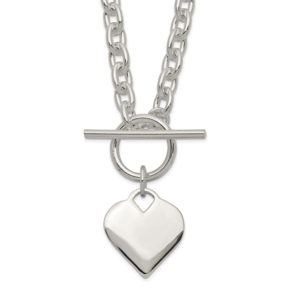 Sterling Silver Engraveable Heart Toggle Necklace 34.7 Grams 18