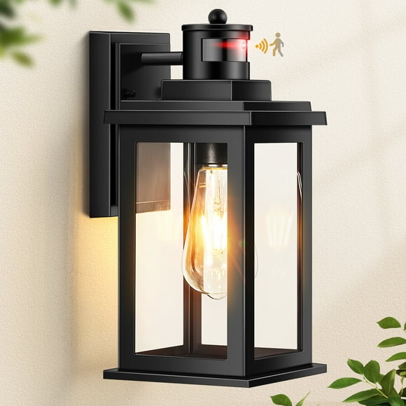 VIANIS Outdoor Motion Sensor Light, Black Exterior Lighting Fixtures Sconce, Anti-Rust Dusk to Dawn Outdoor Lighting, Waterproof Front Porch Light Lantern for Garage, Patio, Anti-Rust, 1-Pack