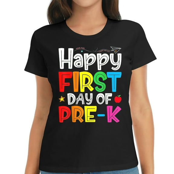 Happy First Day Of Pre-k Teacher Student Back To S Womens T-shirts with Bold and Trendy Graphics