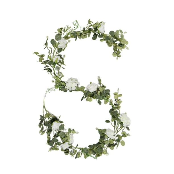 2 M De Rosas Blancas, Hortensias Y Mimbre Verde Para Decoración Del Hogar, Mesa De Comedor Y Adornos Para La Chimenea