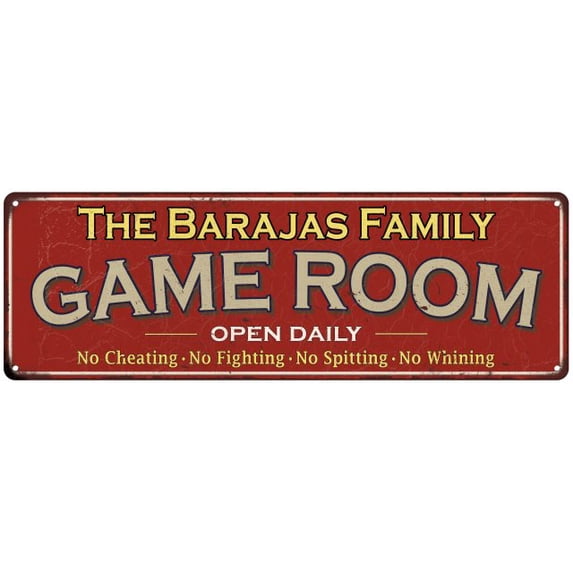 The Barajas Family Gift Red Game Room Metal 6x18 Sign 206180038827