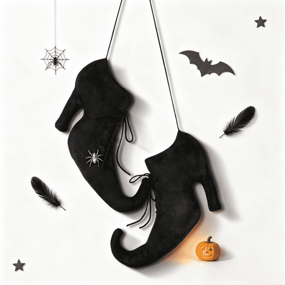 Vintage-Style Witch Shoe Wall Hanging – 12-Inch Witch Boot Decoration Suitable for Halloween Doors, Fireplaces, and Indoor/Outdoor Decor