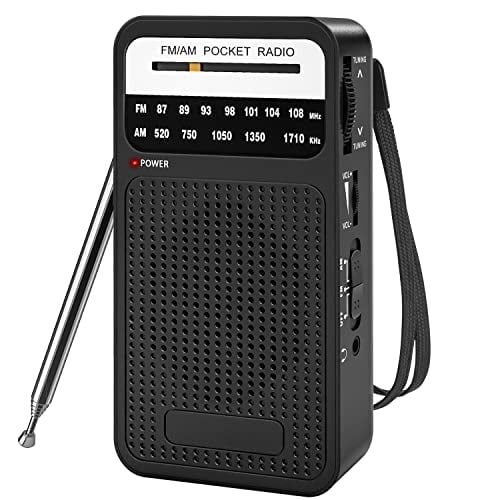 Radio portátil AM FM, Goodes - Altavoz grande, conector de audífonos - Radio a pilas (2AA) - Recepción de largo alcance - Para uso interior, exterior y emergencias