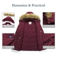 thumbnail image 3 of Chrisuno Women's Plus Size Winter Long Puffer Coat Warm Jacket Long Bubble Coat with Faux Fur Hood Wine Red 1X, 3 of 4