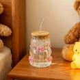 thumbnail image 4 of Cute Big Belly Cup With Lid Glass Cup Bow Pattern Cup Household High Temperature Milk Cup Drinking Cups for Kitchen Cute Kitchen Cups Outdoor Drinking Glasses Drinking Cup for Women Clear, 4 of 5