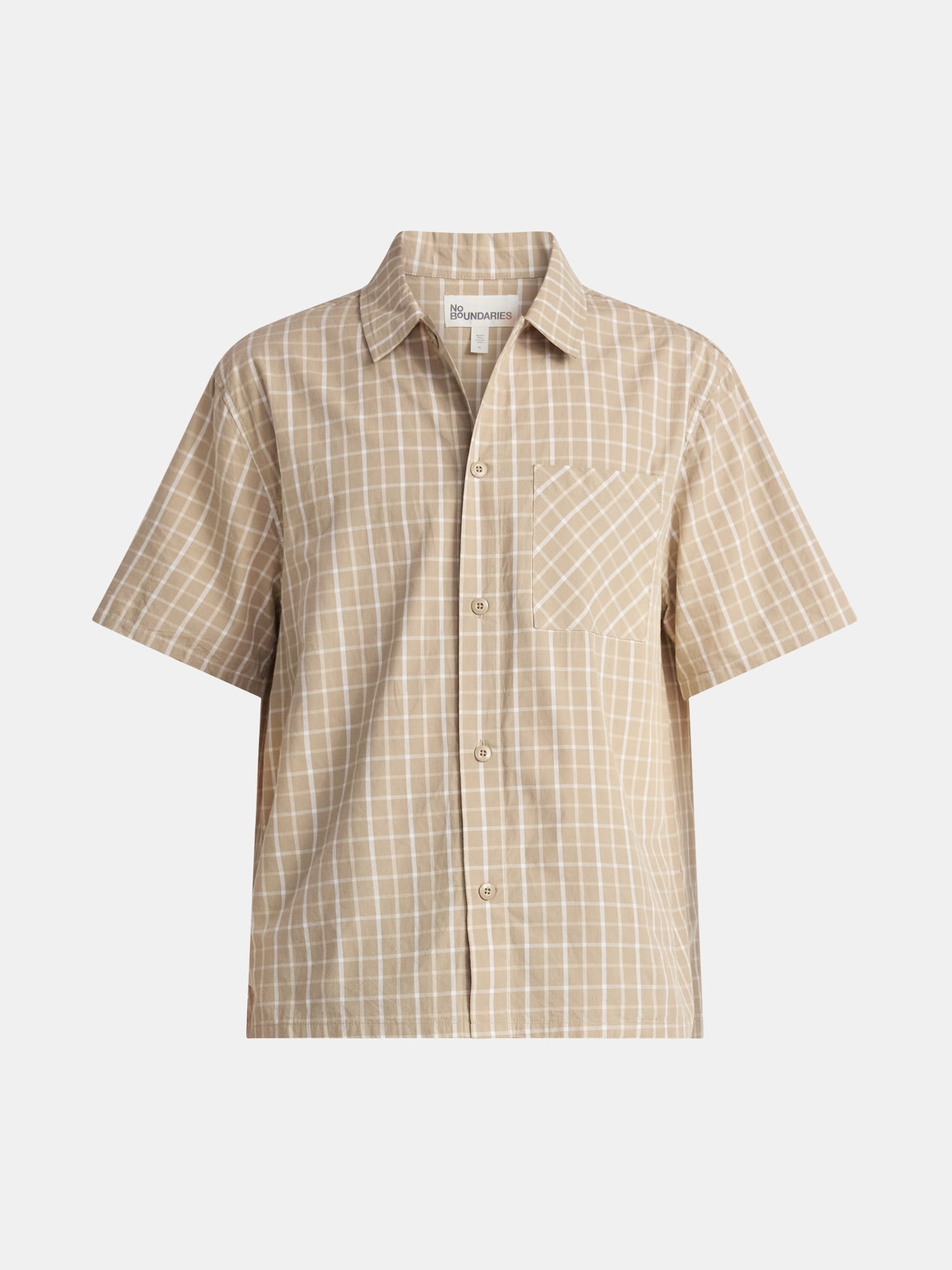 No Boundaries Boxy Button Down Shirt with Short Sleeves, Men's and Big Men's