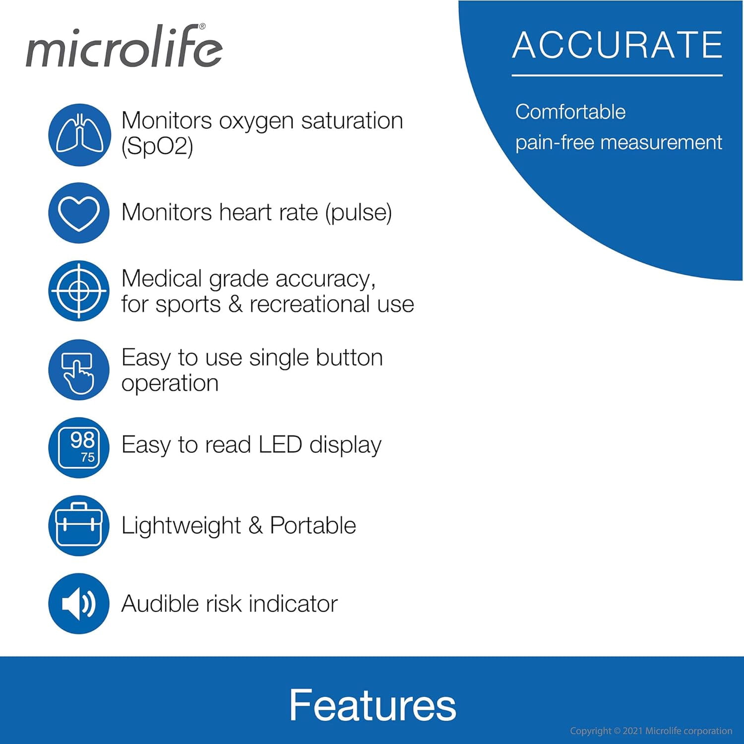 Microlife Series 200 Fingertip Pulse Oximeter, Blood Oxygen Saturation (SpO2) and Heart Rate Monitor, Includes Batteries, Lanyard and Case