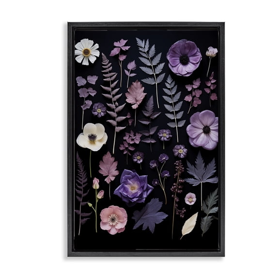 Stupell Industries Mixed Purple Toned Flowers Floral Painting Black Floater Framed Canvas Art Print Wall Art, 17 x 25