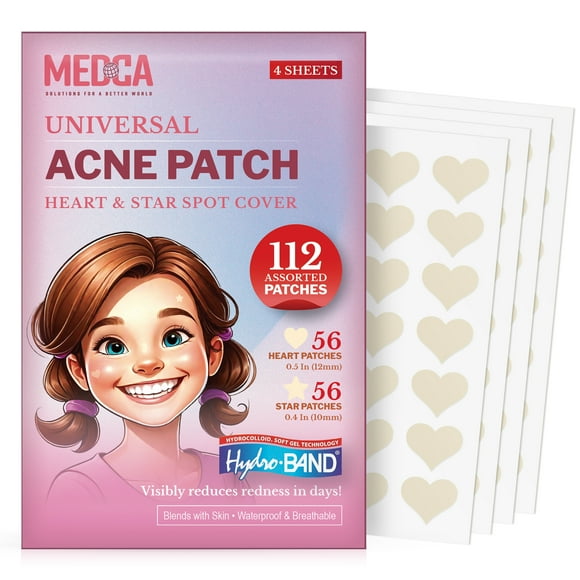 Acne Patch - Pack of 112, Pimple Spot Treatment Hydrocolloid Bandages Absorbing Zit Cover Dots, Heart And Star Shapes by MEDca