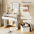 thumbnail image 2 of LIVELYGLOW Makeup Vanity Set with Stool, Lighted Mirror, Vanity Desk with 7 Shelves, Large Drawer, Power Outlet & Hairdryer Holder, Vanity Dressing Table Perfect gift for Bedroom - White, 2 of 12