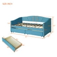 thumbnail image 7 of Upholstered Daybed with 2 Drawers, Modern Twin Size Tufted Velvet Upholstered Daybed Frame with Wood Slat Support, Dual-use Platform Bed Sofa Bed with Wingback & Armrests for Living Room Bedroom, Blue, 7 of 7